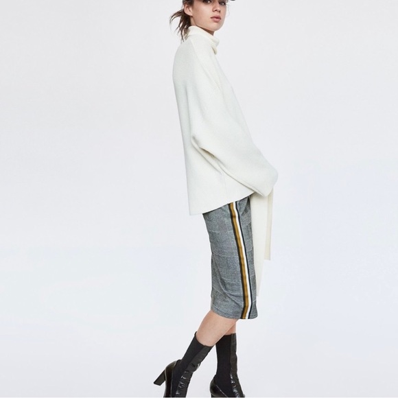 ZARA | pencil skirt in houndstooth with a black/white/gold side stripe size L - Picture 2 of 11